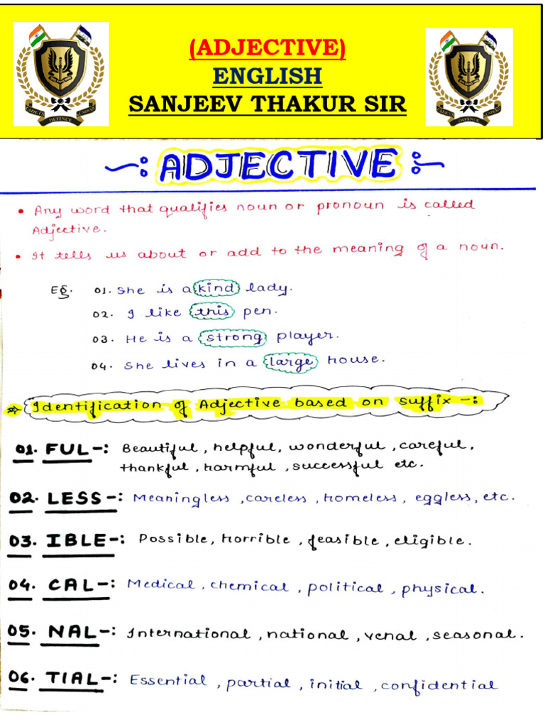 Adjective Full Notes | PDF