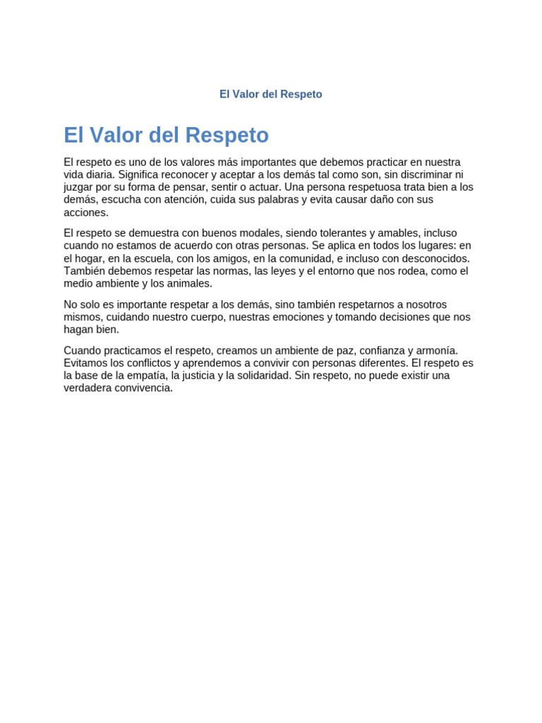 La Importancia del Respeto en la Vida | PDF