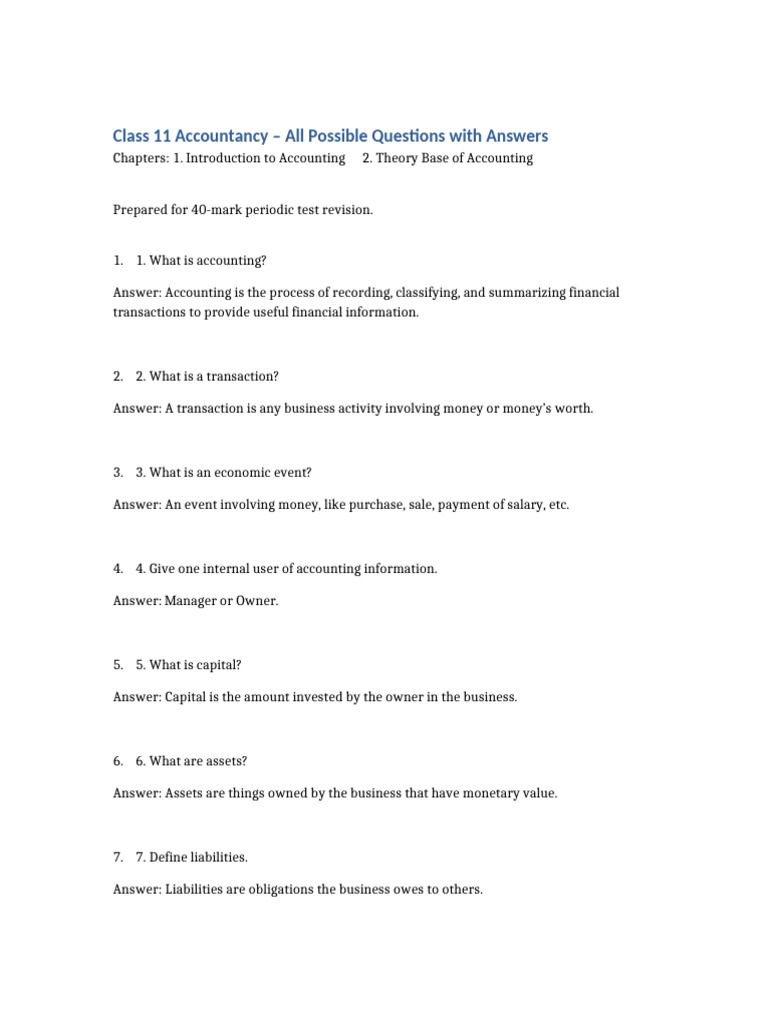Class 11 Accountancy Revision Guide | PDF | Revenue | Accounting