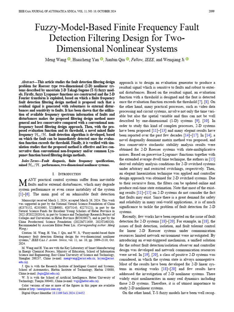 Fuzzy Fault Detection in 2D Nonlinear Systems | PDF | Matrix ...