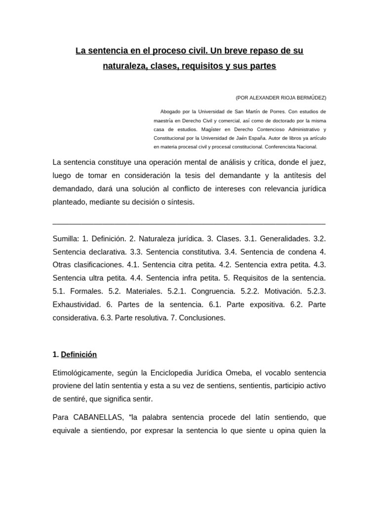 Clases y requisitos de la sentencia civil | PDF | Ley procesal ...