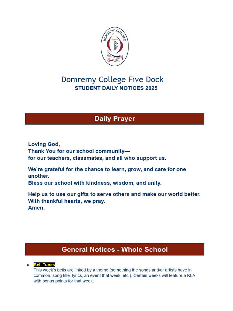 Domremy College Daily Notices - May 2025 | PDF