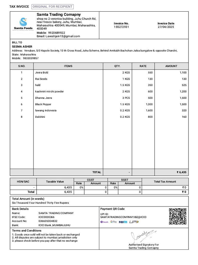 Samta Trading Company Invoice Details | PDF | Government Finances | Taxes