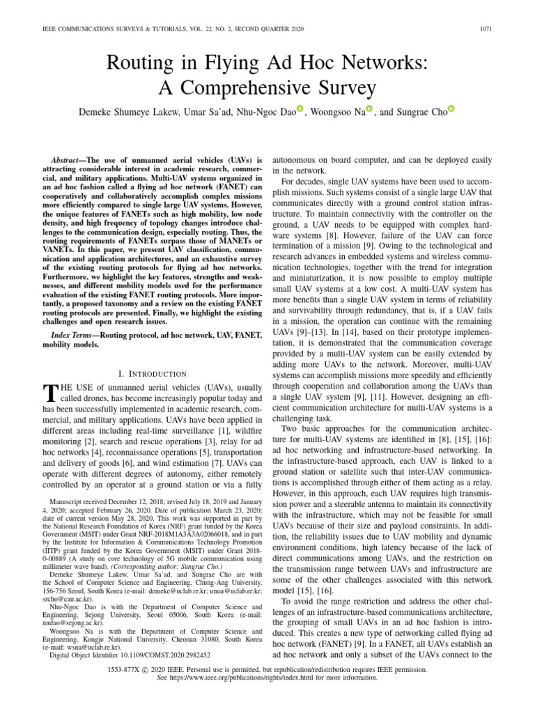 Routing Protocols in Flying Ad Hoc Networks | PDF | Wireless Ad Hoc ...