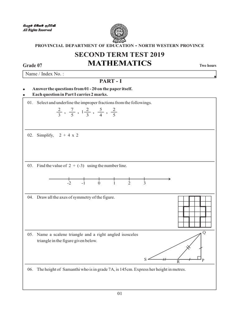 Grade 7 Maths Second Term Test 2019 | PDF | Fertilizer | Area