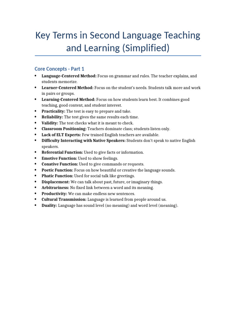 Key Terms in Second Language Learning | PDF