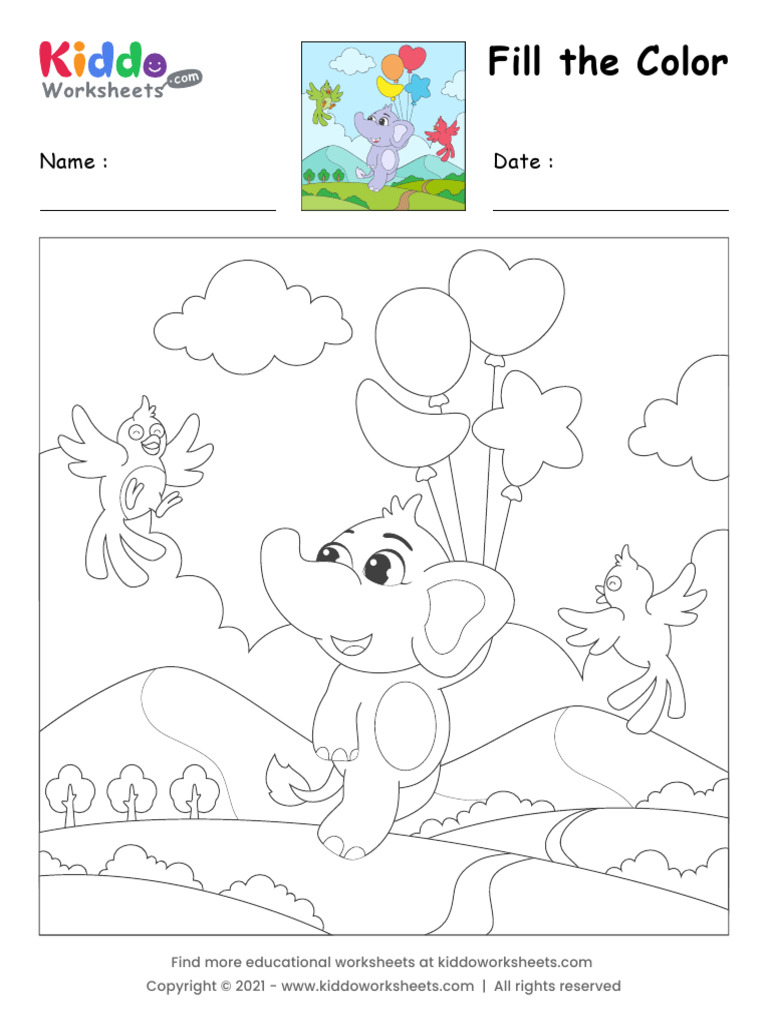 Fill The Color-Elephant Worksheet | PDF