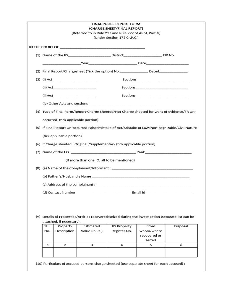 Police Charge Sheet Template | PDF | Bail | Arrest