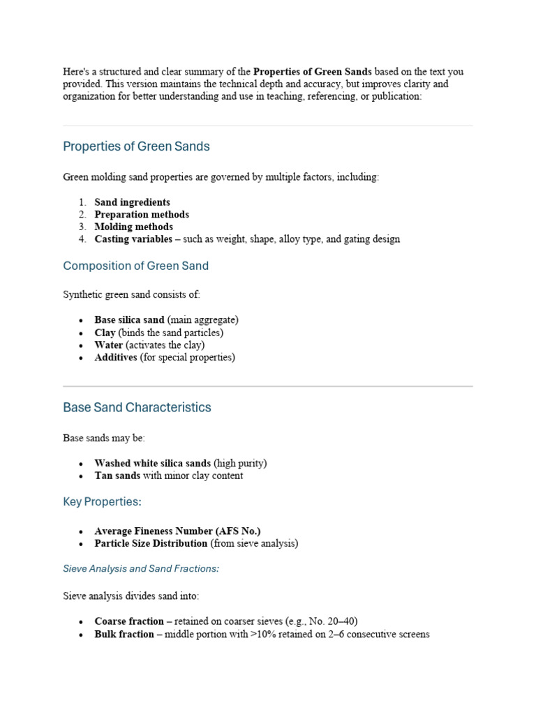 Properties and Composition of Green Sand | PDF | Sand | Particle Size ...