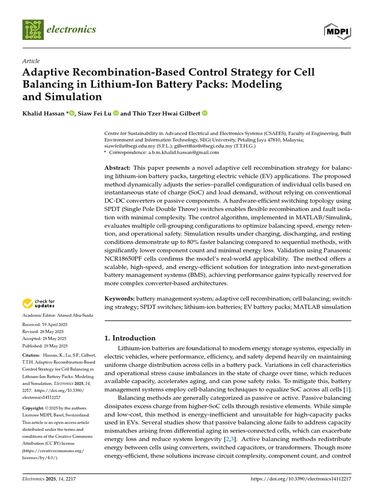 Adaptive Recombination-Based Control Strategy For Cell Balancing in ...