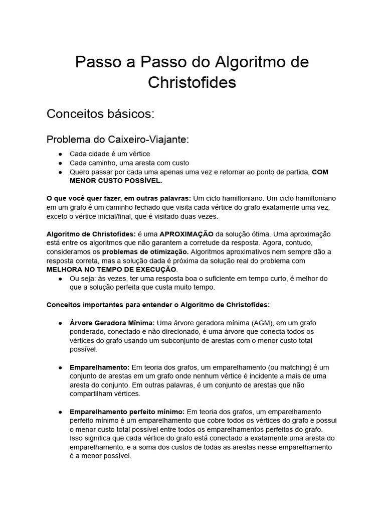 Passo a Passo do Algoritmo de Christofides | PDF | Teoria dos Gráficos ...