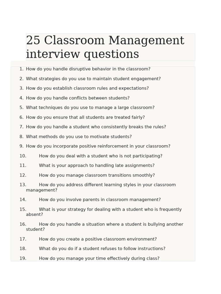 25 Classroom Management Interview Questions | PDF | Classroom ...