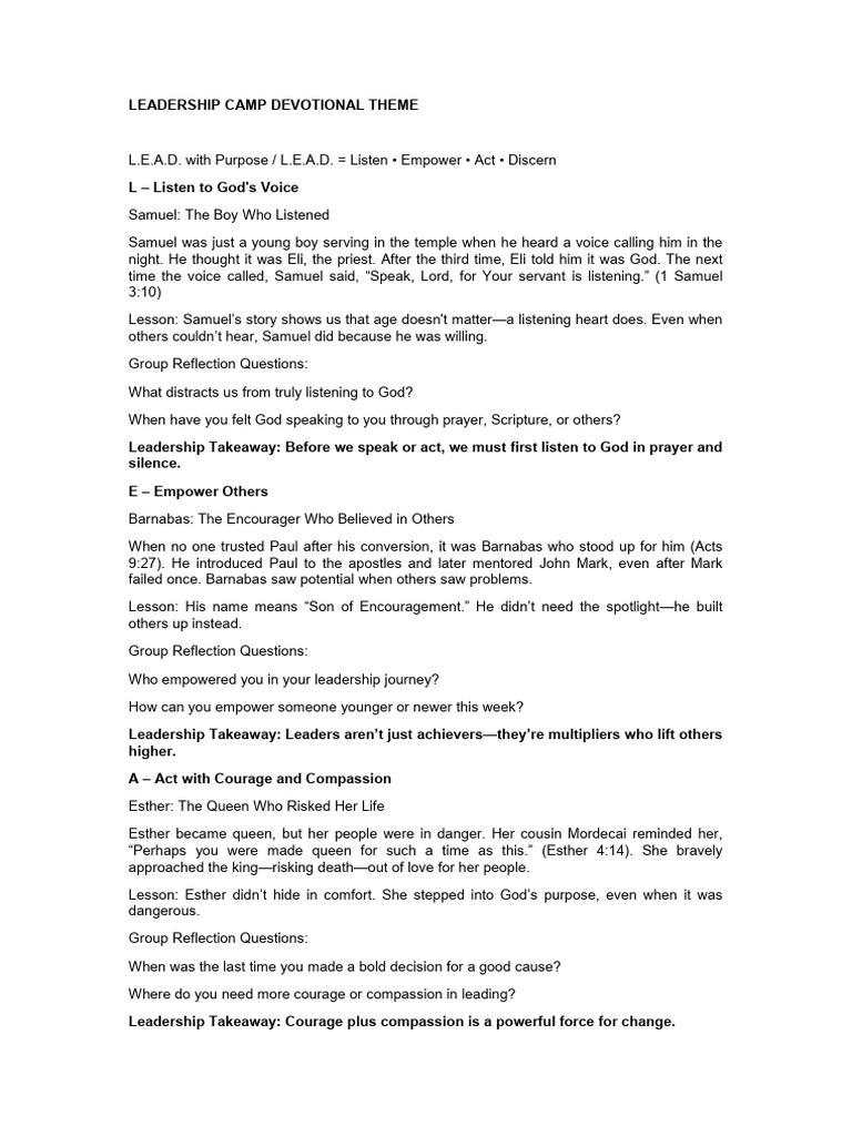 Leadership Devotional: L.E.A.D. Principles | PDF | Samuel | Paul The ...
