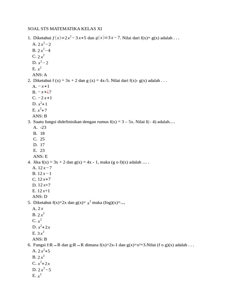 Soal Sat Matematika Kelas Xi | PDF