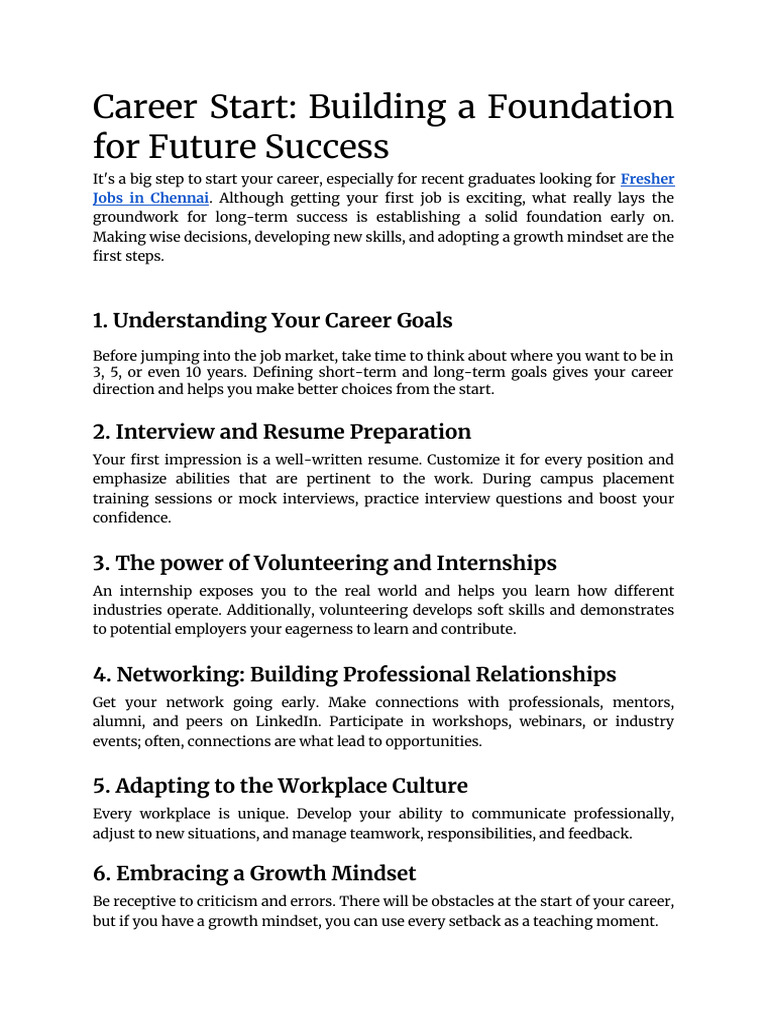 Career Start - Building A Foundation For Future Success | PDF