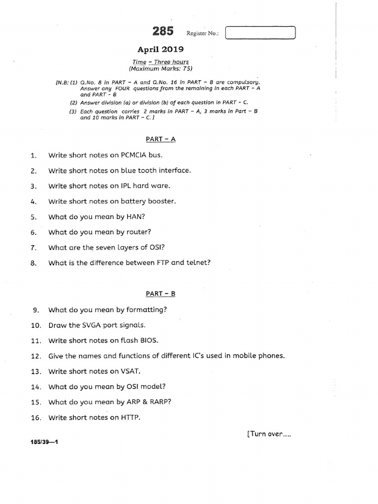 It 6 Sem Computer Hardware and Networks 285 Apr 2019 | PDF