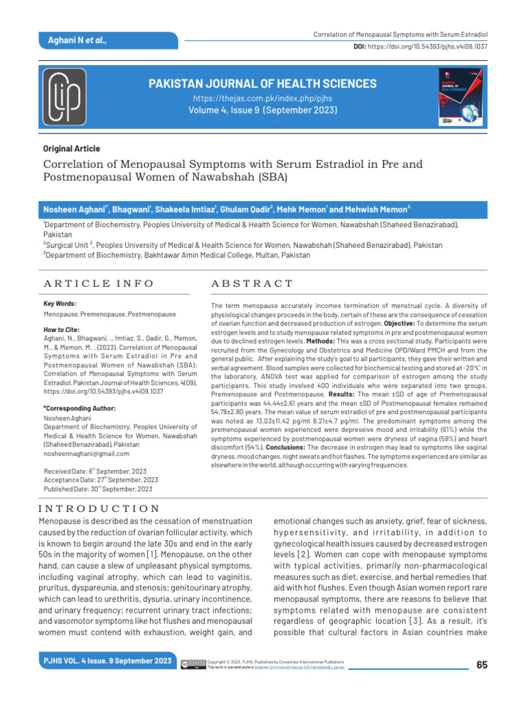 Premenopause Symptoms and Estradiol Levels | PDF | Menopause | Estradiol