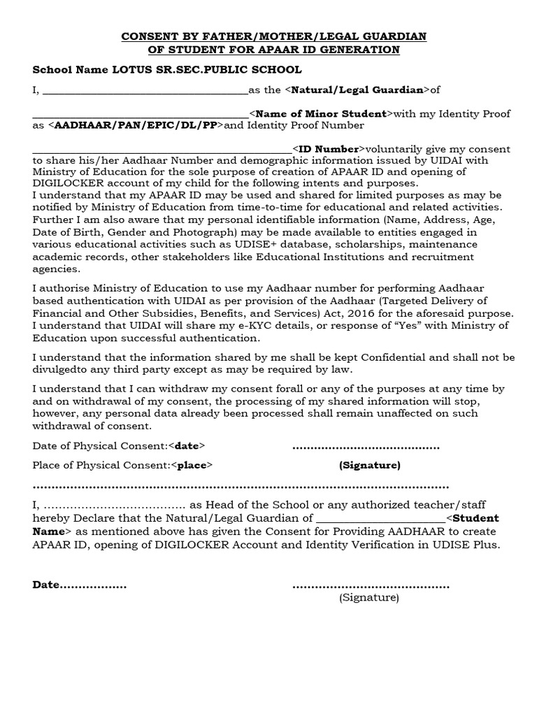 Consent Form APAAR Modified Approved LPS | PDF | Access Control ...
