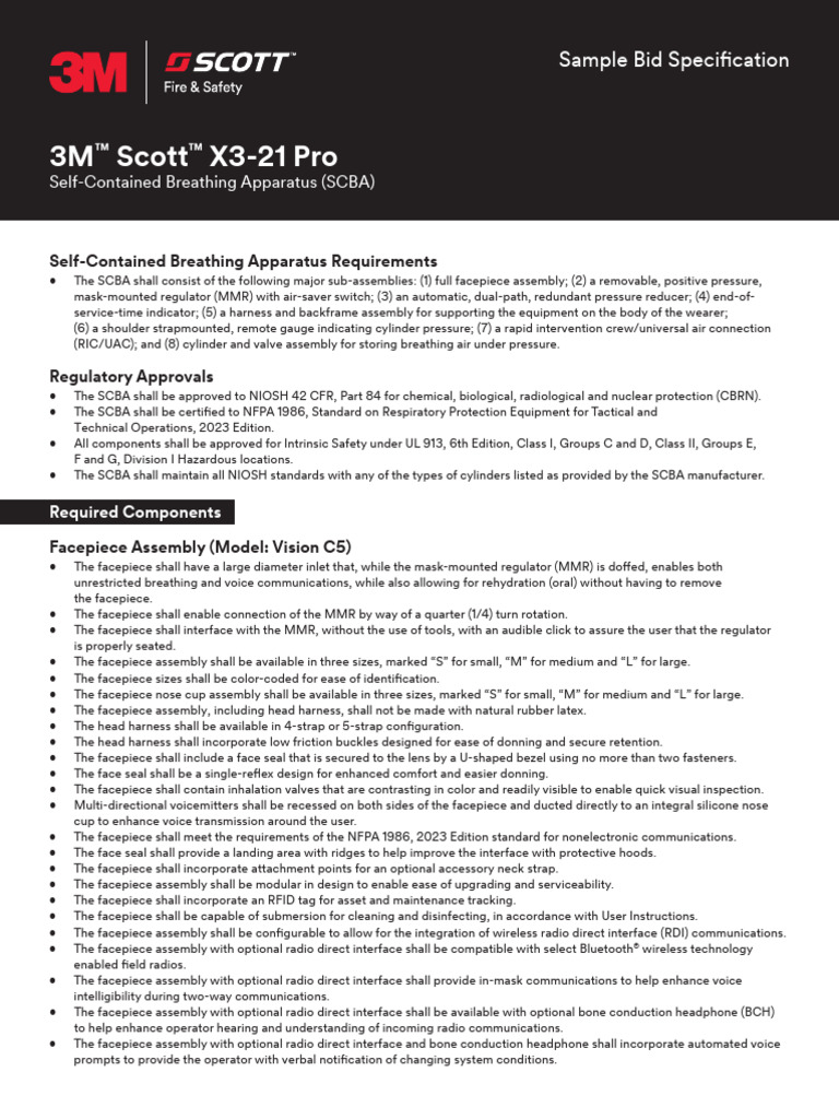 3M Scott X3-21 SCBA Specifications | PDF | Valve | Manufactured Goods