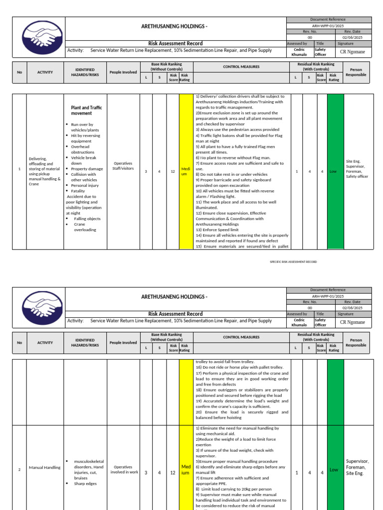 Risk Assessment for Water Line Replacement | PDF | Welding | Construction