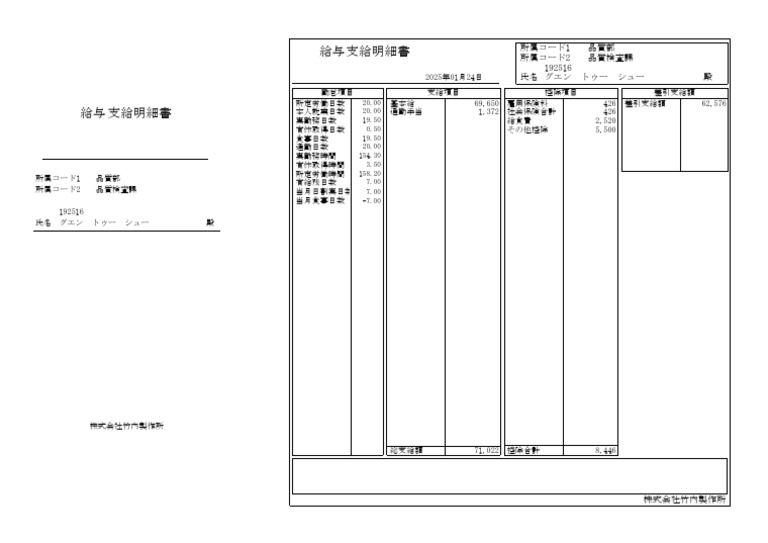 192516 Nguyen Thu Suu - 1月給与 | PDF