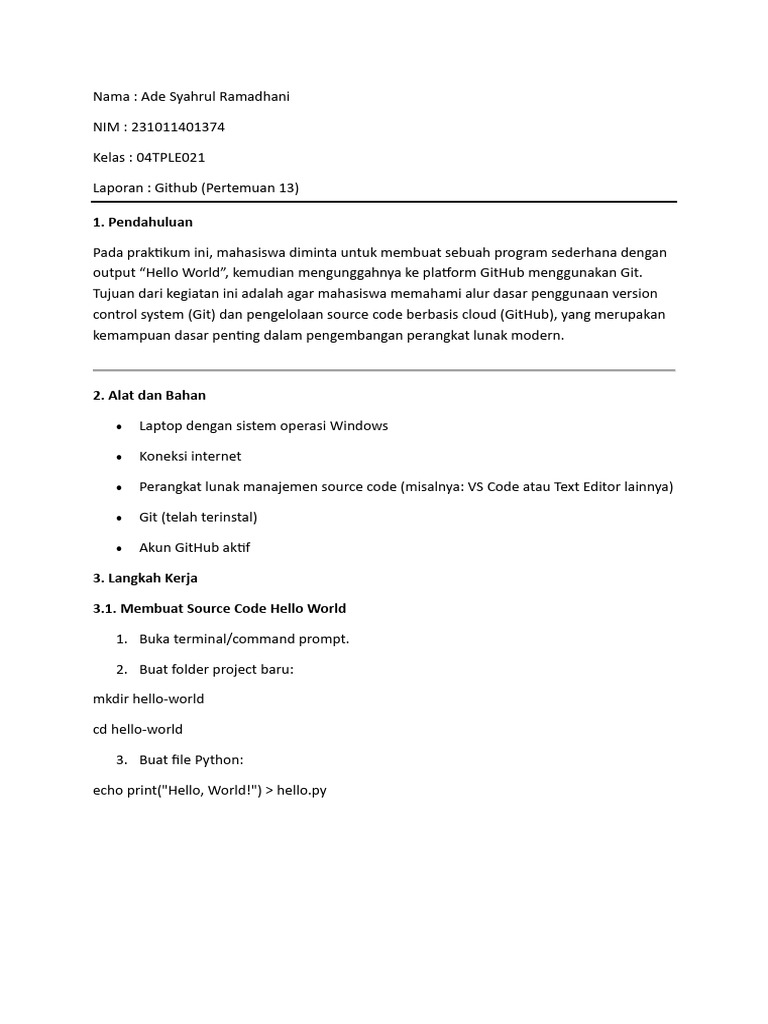 Praktikum Git dan GitHub oleh Ade | PDF