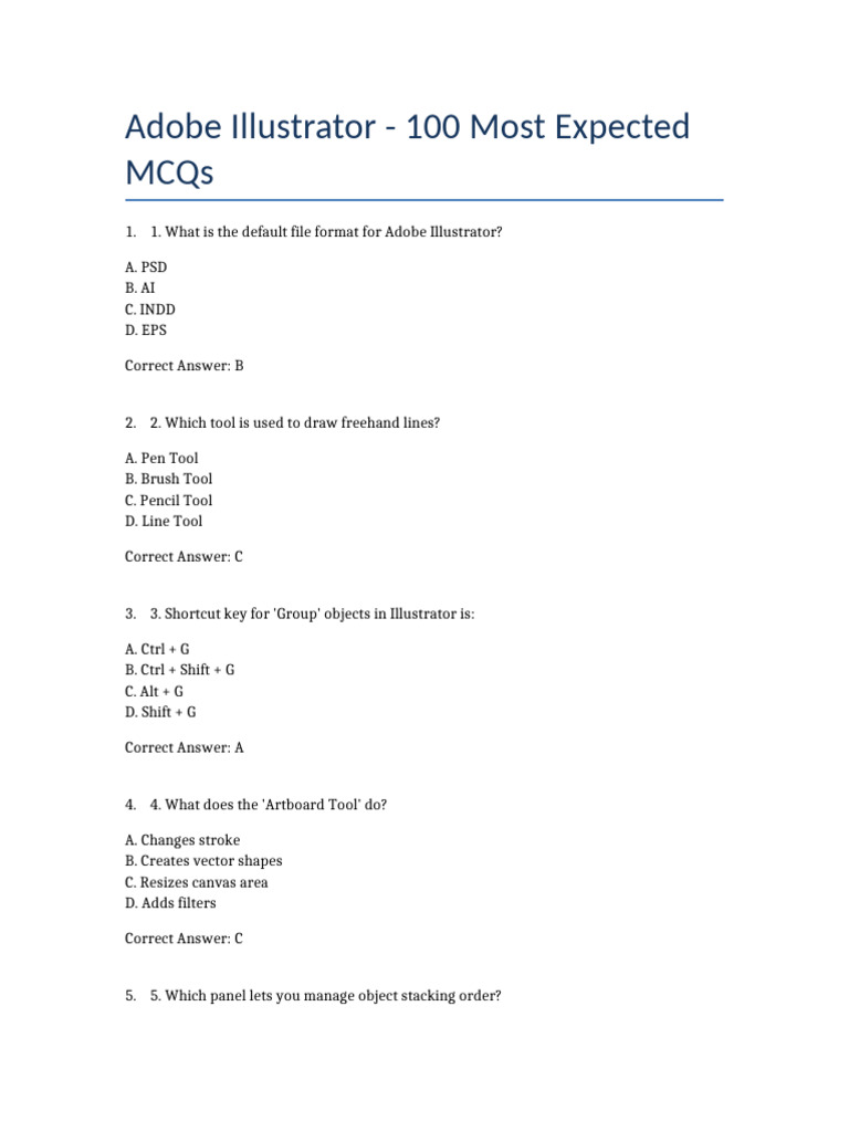 Adobe Illustrator MCQs and Answers | PDF