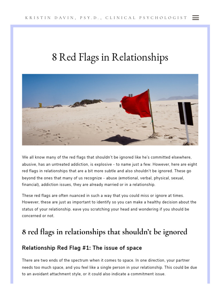 8 Subtle Red Flags in Relationships | PDF | Attachment Theory | Psychology