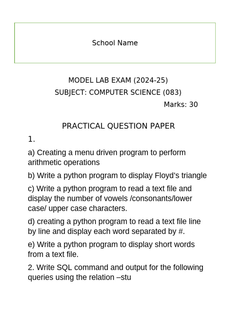 PRACTICAL QUESTION PAPER-Model 1 | PDF