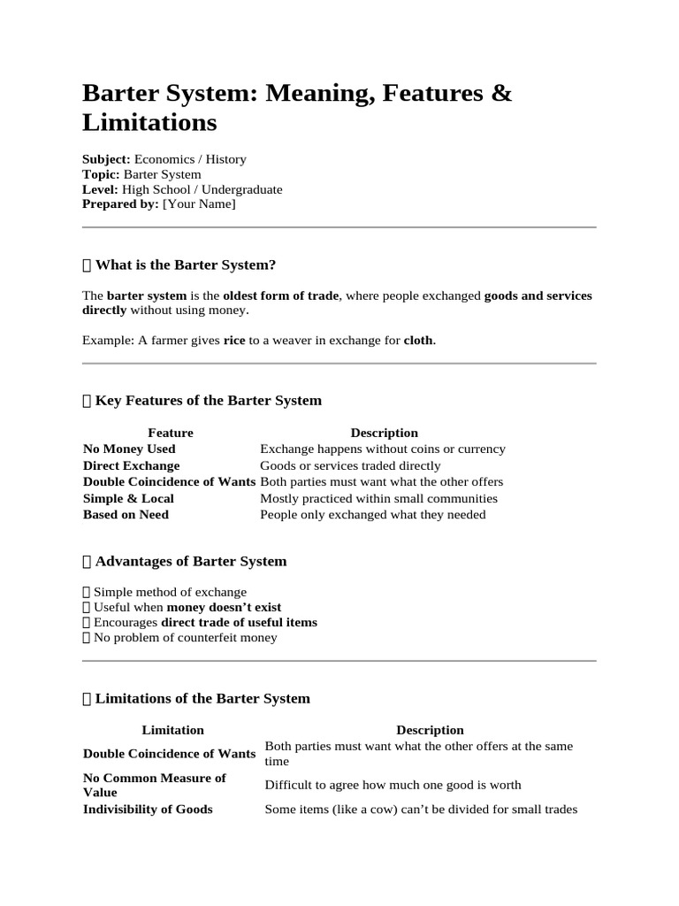 Understanding the Barter System | PDF