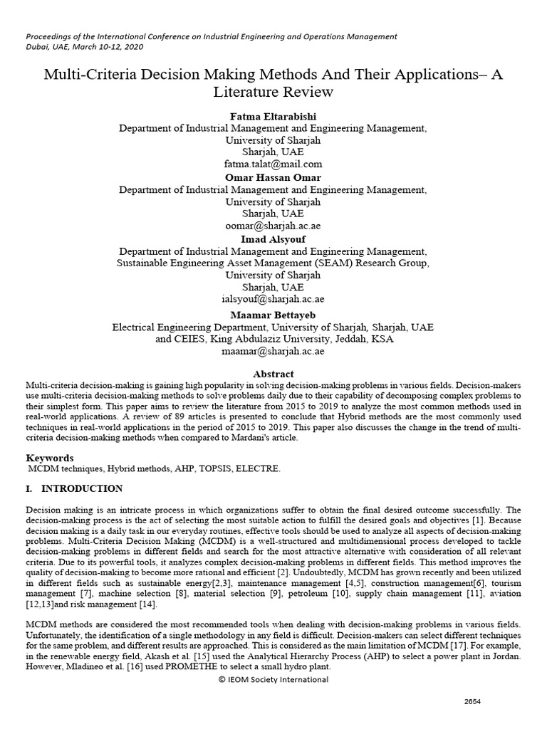 MCDM Methods: A 2015-2019 Review | PDF | Decision Making