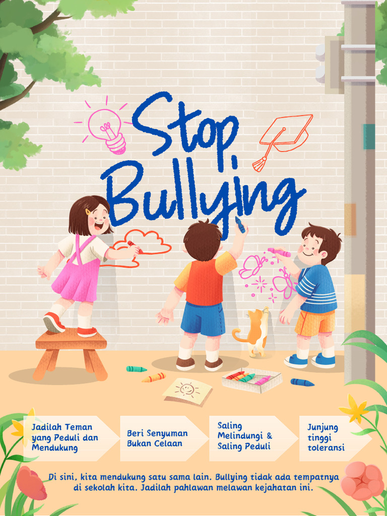 Poster Stop Bullying Ilustratif Biru Dan Krem Pdf