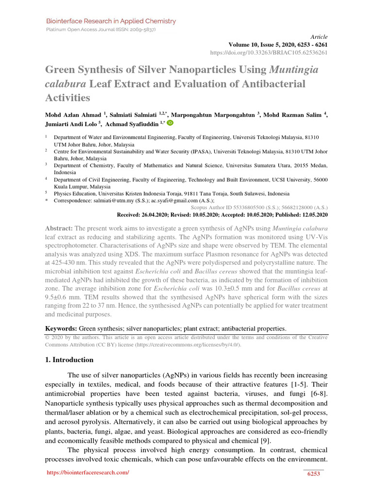 Green Synthesis of Silver Nanoparticles | PDF | Surface Plasmon ...