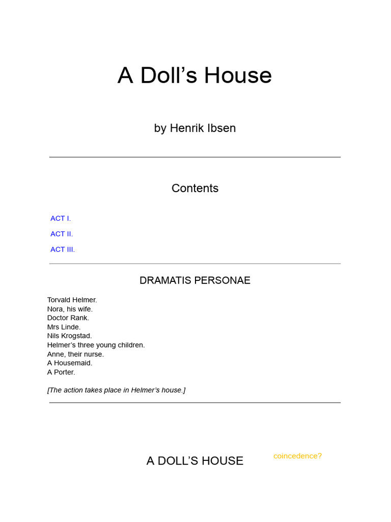 A Doll's House: Act I Summary | PDF | A Doll's House