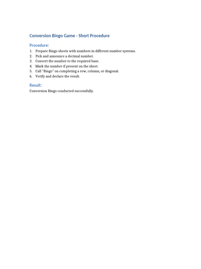 Conversion Bingo Game Procedure | PDF