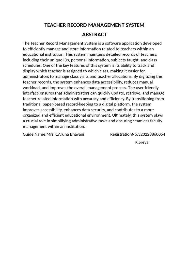 Teacher Record Management System Overview | PDF