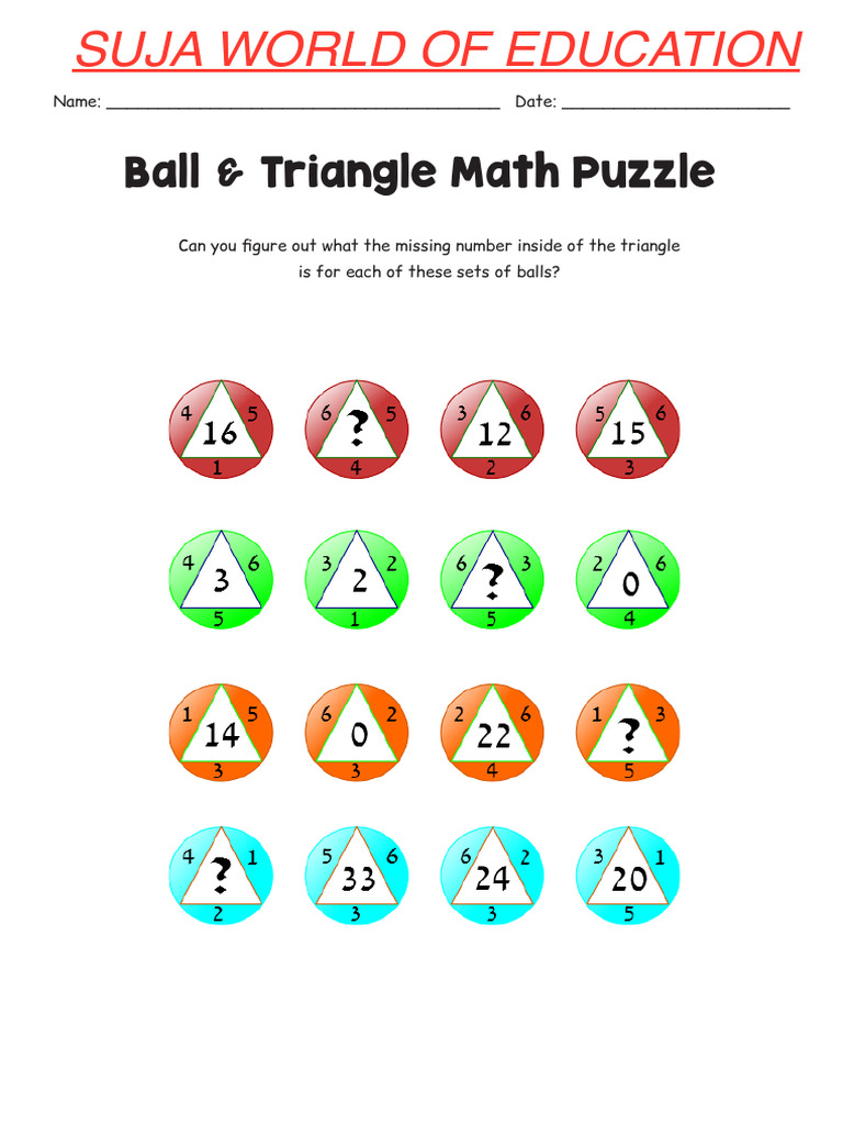 Ball and Triangle Math Puzzle Worksheet | PDF