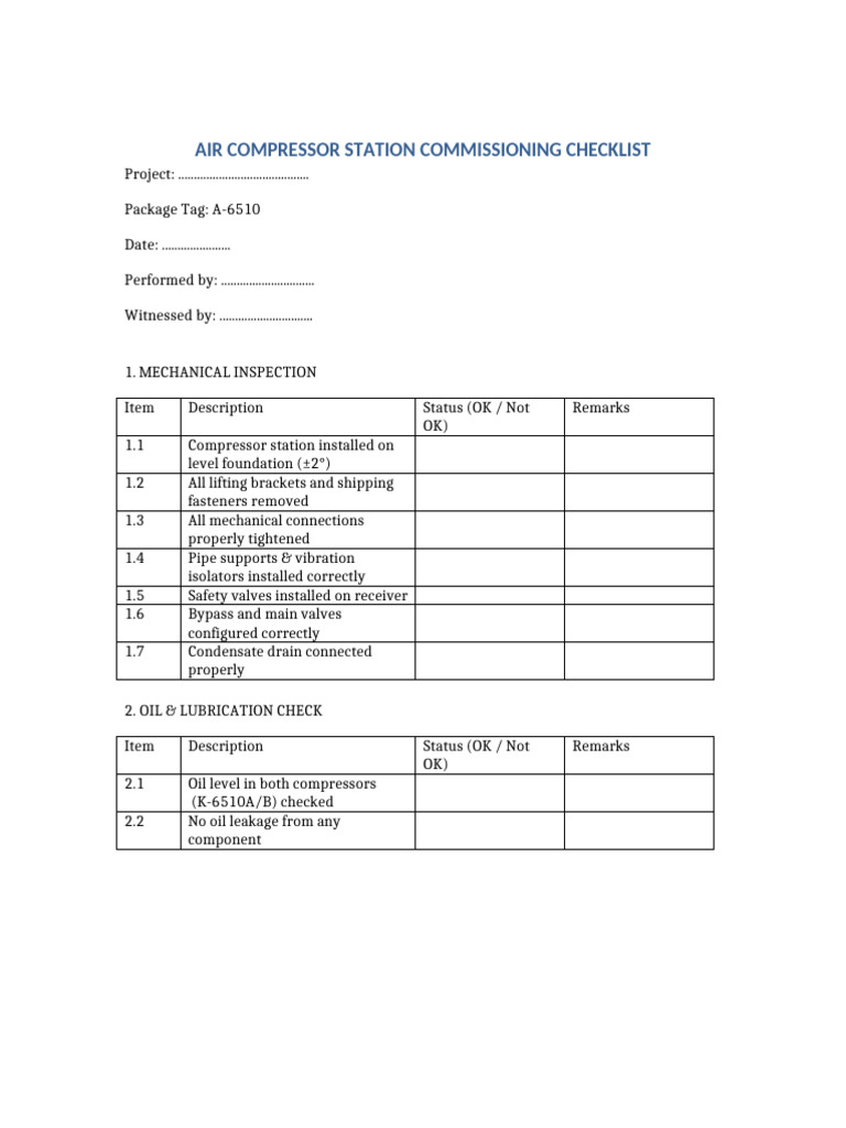 Compressor Station Commissioning Checklist | PDF | Energy Technology ...