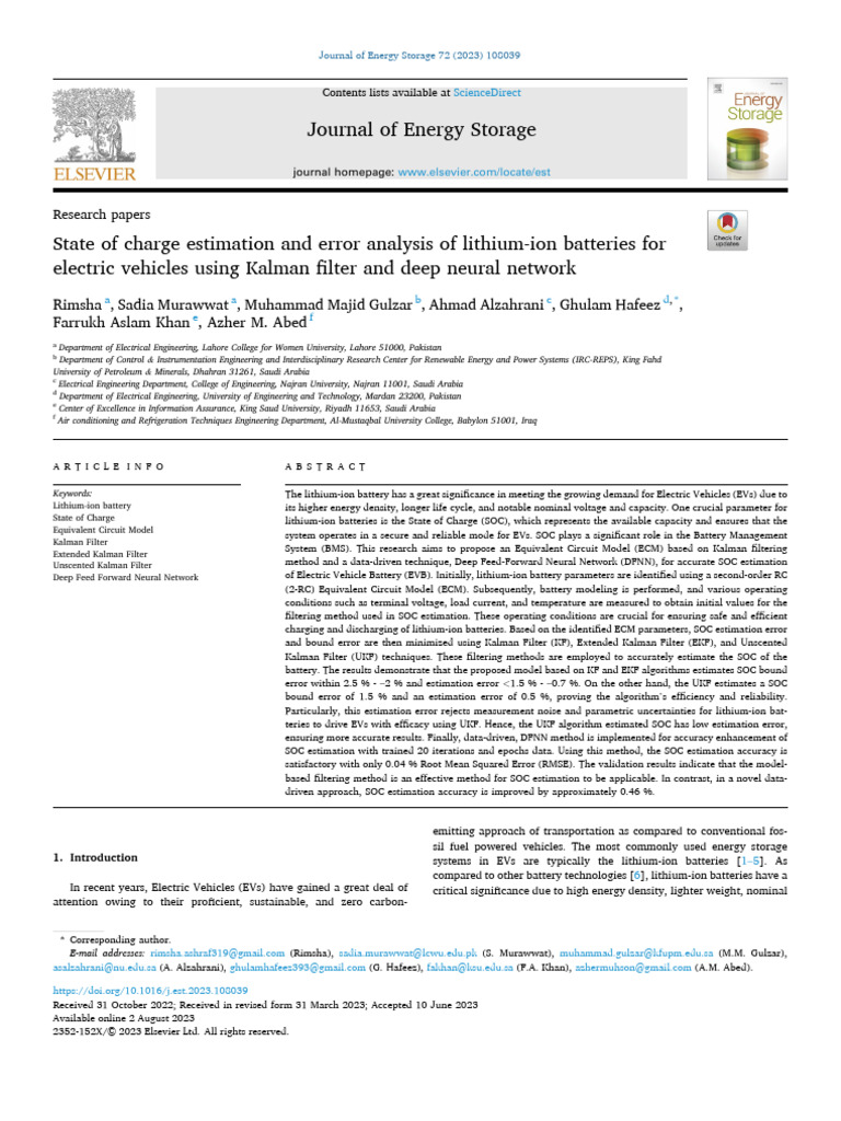 State of Charge Estimation and Error Analysis of Lithium Ion 2023 ...
