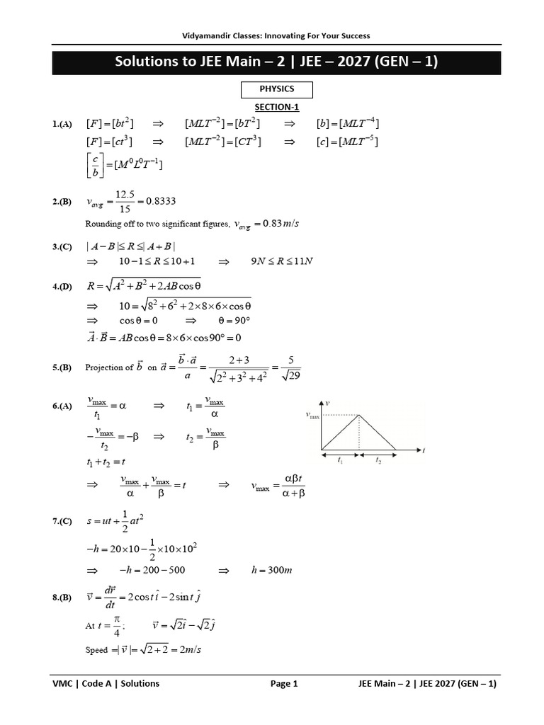 2027 - JEE Main - 2 - Solutions - 30th June 2025 | PDF | Electron ...