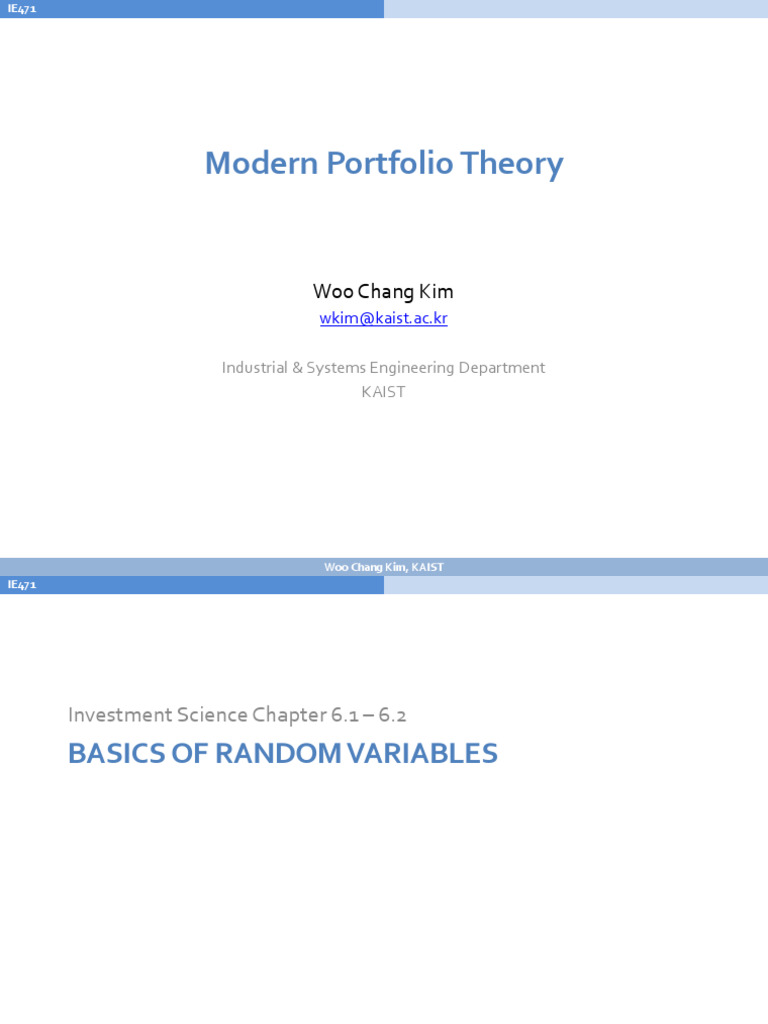 Modern Portfolio Theory | PDF | Variance | Random Variable