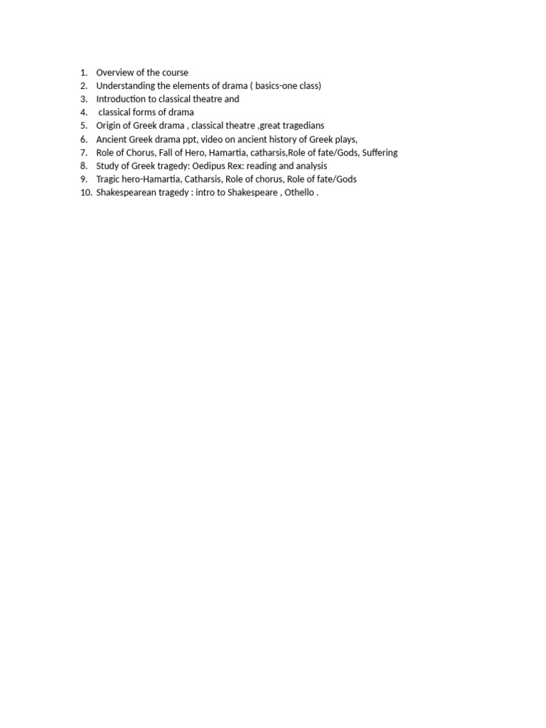Greek and Shakespearean Drama Course | PDF