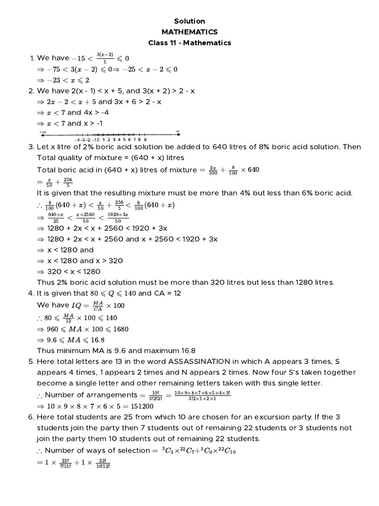 Class 11 Mathematics Problem Solutions | PDF