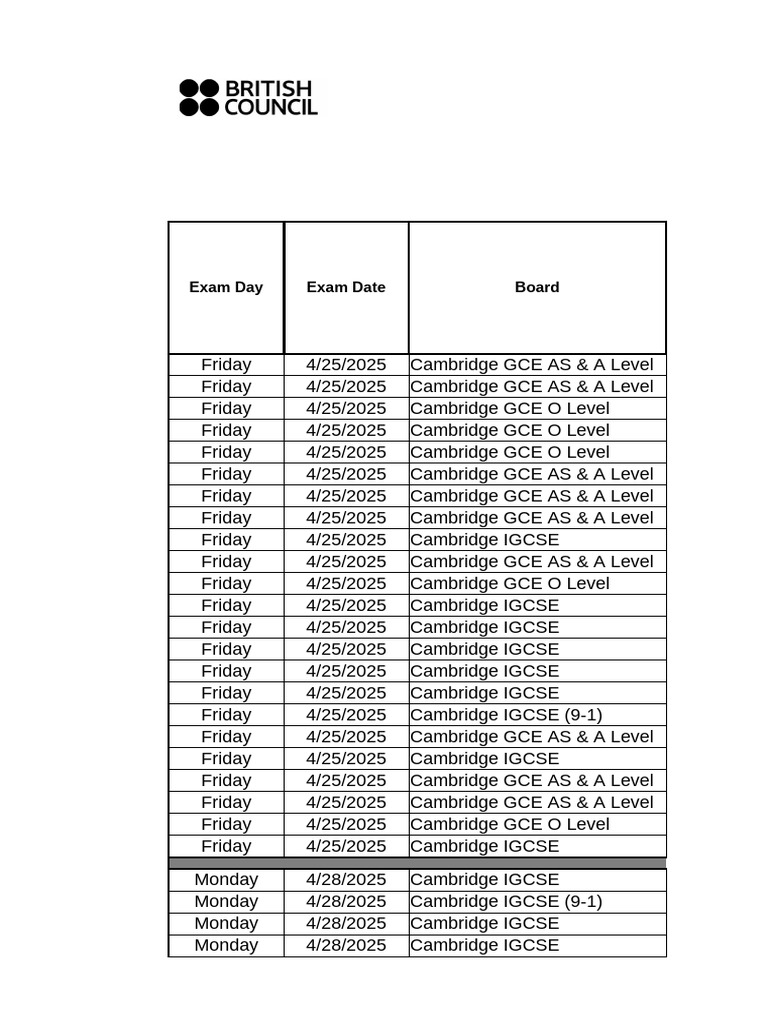 Cambridge Exam Schedule 2025 | PDF | Mathematics | Science