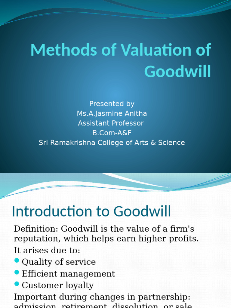 Valuation Methods for Goodwill | PDF