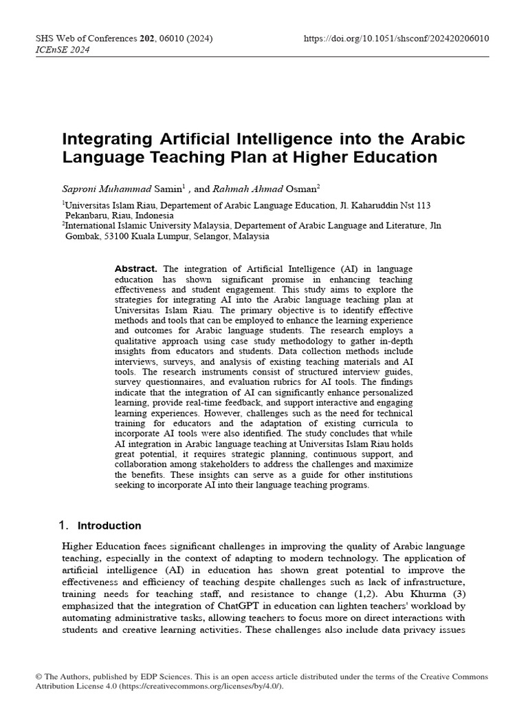 AI Integration in Arabic Language Teaching | PDF | Artificial ...