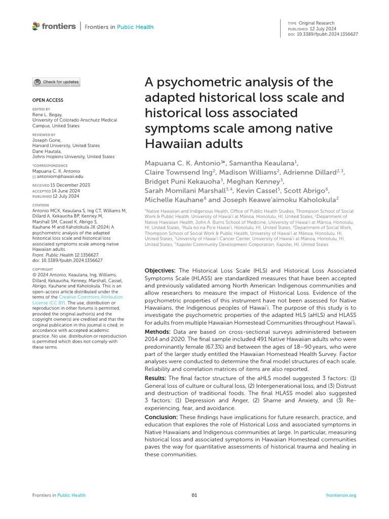 Psychometric Analysis of Historical Loss | PDF | Psychological Trauma ...