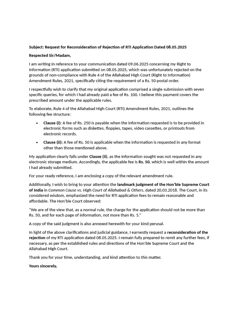 Reconsideration of RTI Rejection Rules | PDF