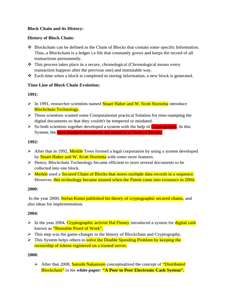History of Blockchain Technology | PDF | Bitcoin | Cryptocurrency