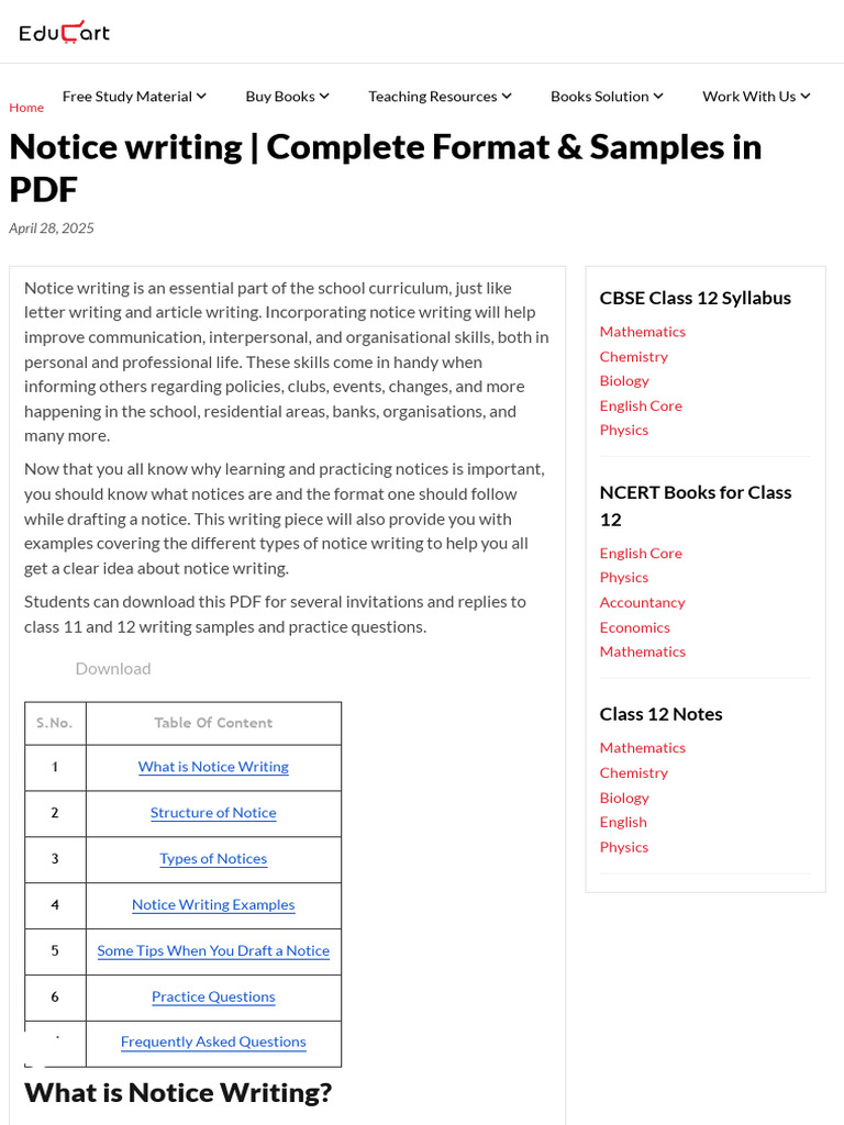 Notice Writing: Format and Examples | PDF | Books | Schools